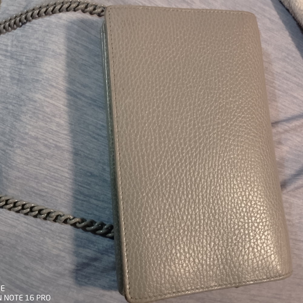 Gucci Light Gray Leather GG Marmont chain wallet - Picture 15 of 16